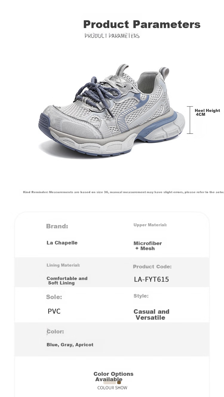La Chapelle Women's New Dad Sneakers Small Height Increase Thick Sole Platform Sports Shoes 615 Gray Size 35 2