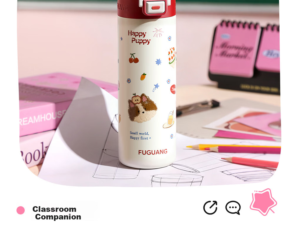 FGA Fugang Kids Insulated Water Bottle Unisex Student Cup 316L Stainless Steel Cute Sports Portable Dual Drinking Straw Cup 19