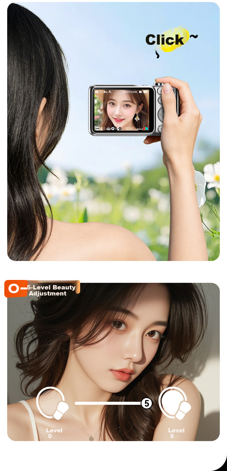 Aigo T600 Optical Zoom Retractable Lens Dual Camera Selfie Student Digital Camera Gift for Girls, Entry-Level Mirrorless Vlog Campus Alternative CCD, Silver White Color, 32GB 14