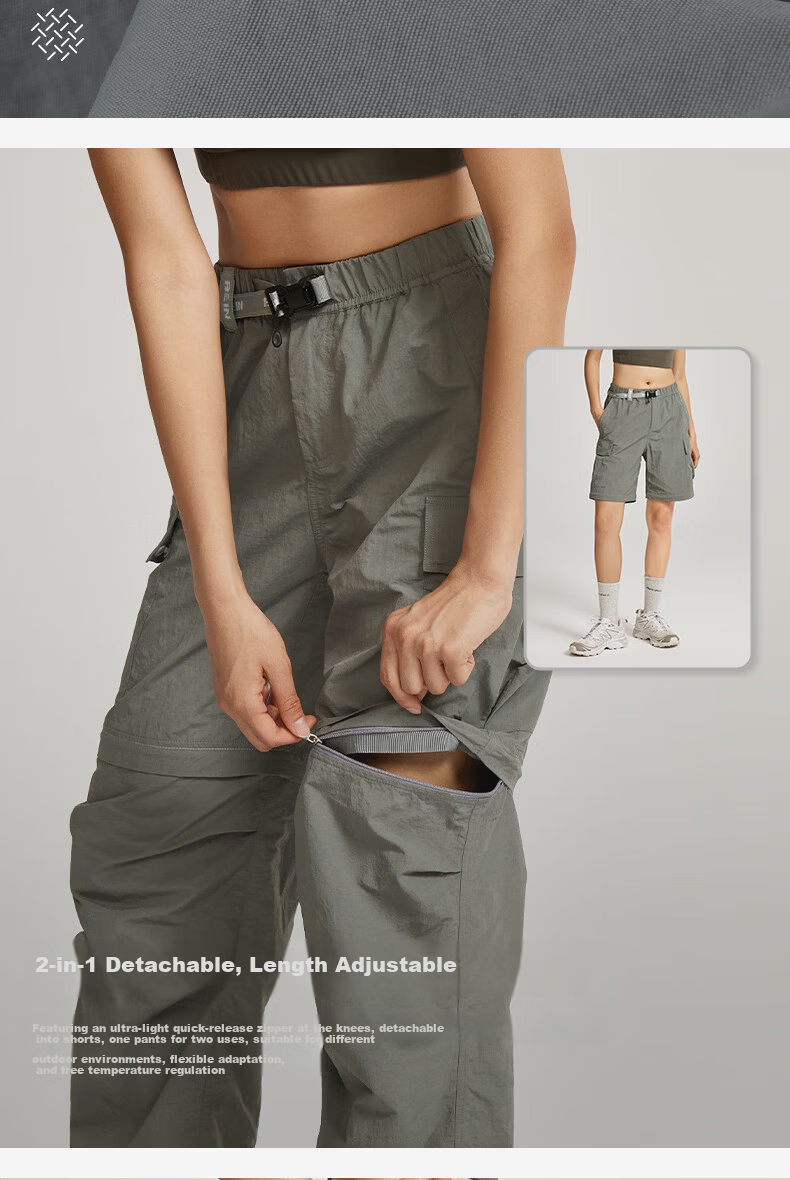 BEIN SPACE Summer New Women's Hiking Durable Water-Repellent Detachable Outdoor Long Pants Mountaineering Pants A080 Moon Shadow Gray L 5