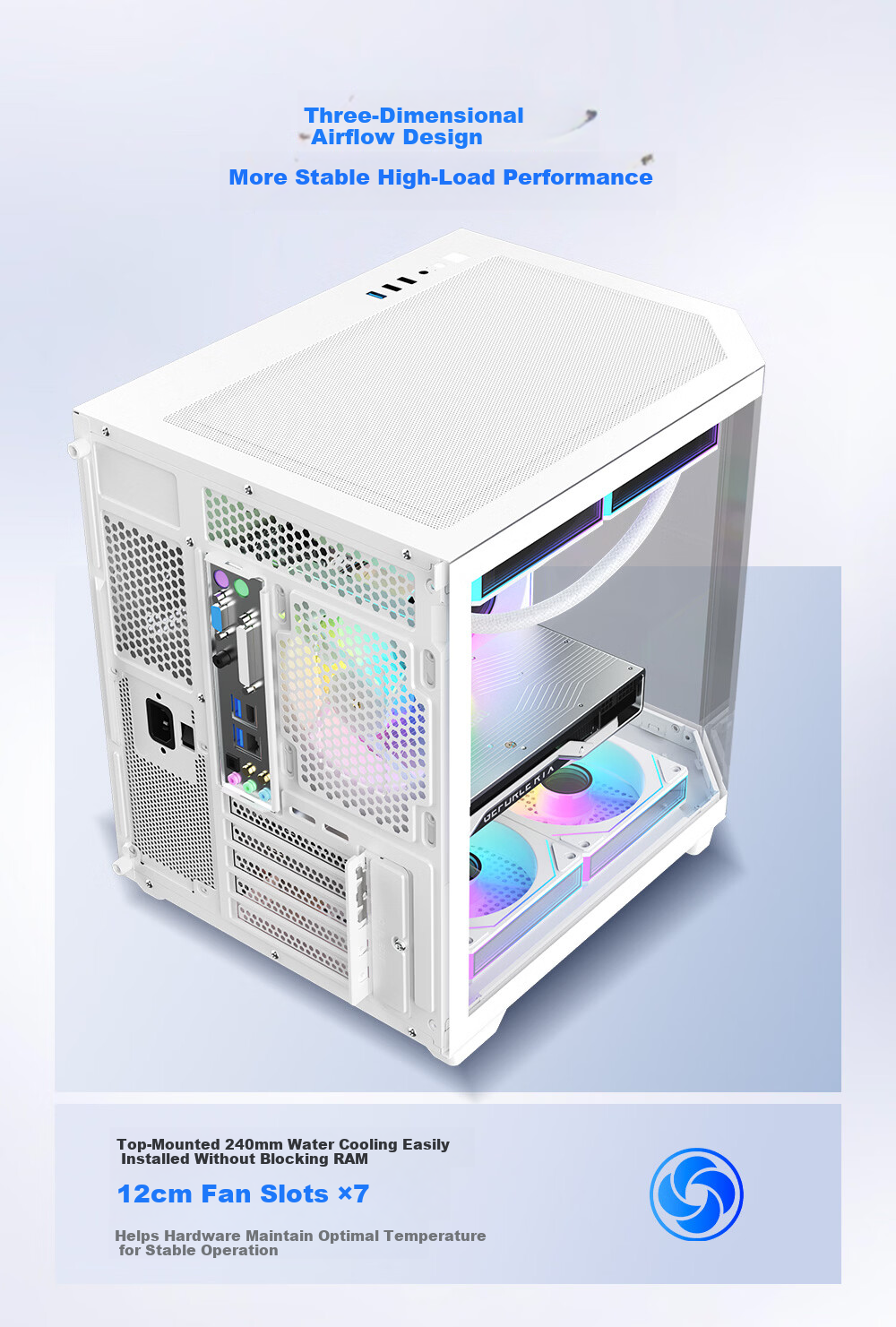 SAHARA Space Capsule 6 Seaview White Gaming Office Desktop PC Case with Side Window, Triple Glass Support, MATX, 240mm Water Cooling, 7 Fan Slots 8