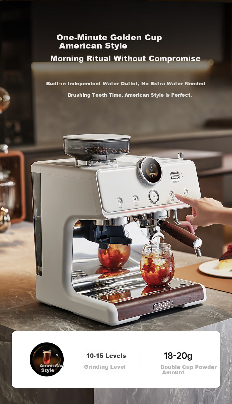 Lumo Cloud Eye Hot and Cold Dual Extraction Coffee Machine Home Mike Small Smart LCD Screen Dual Heating Semi-Automatic Italian Grinder Integrated Milk Frother Espresso Americano Coffee Maker 11