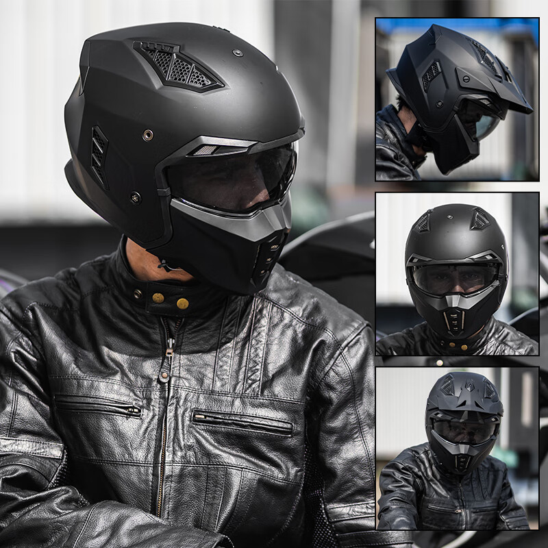 ILM Motorcycle Full Face Helmet 3C Certified Three-Quarter Helmet Piano Black L (56-57cm)