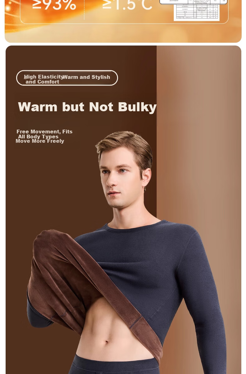 LangSha Men's Thermal Underwear Winter Fleece Thickened Cotton Base Layer Warm Crew Neck Gray 2XL 9