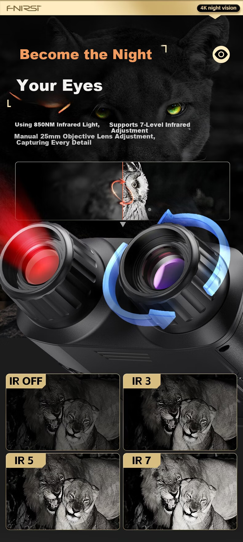 FNIRSI 4K Infrared Binocular Night Vision Device Full-Color HD Compact Portable Nighttime Imaging All-in-One Telescope 6