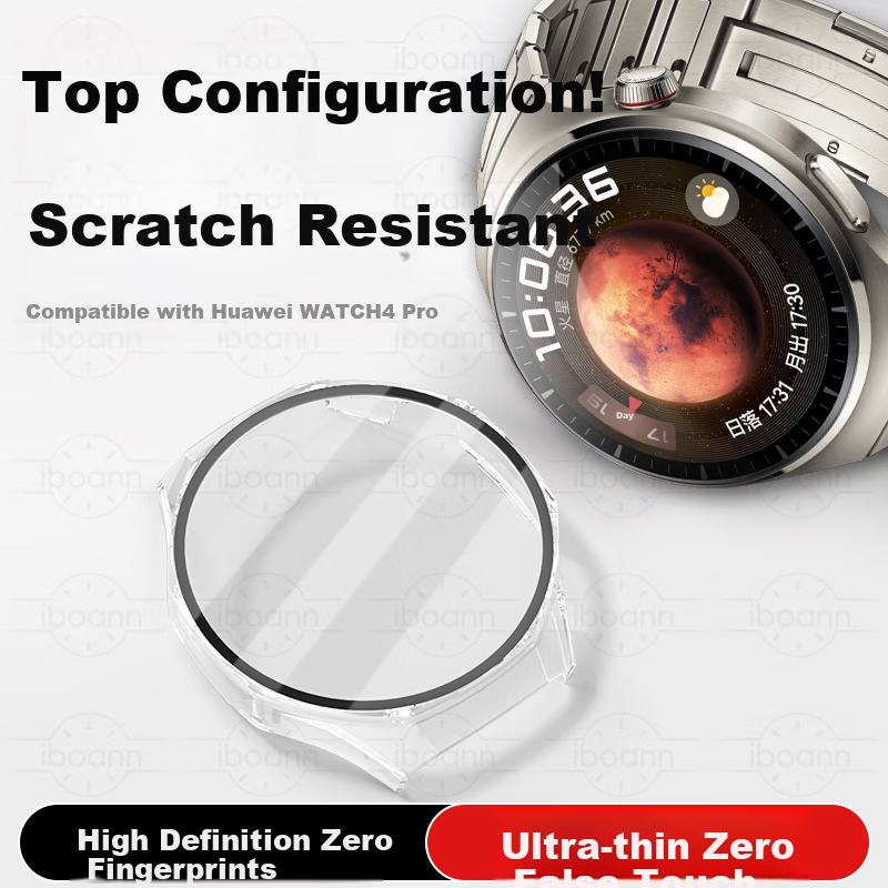 Iboann Huawei Watch 4 Pro Protective Case Hard Shell Full Coverage Men's Waterproof Shockproof Transparent Accessory