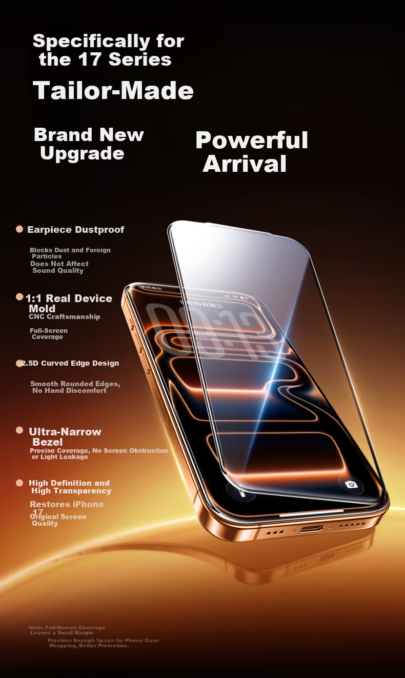 Pisen Tempered Glass Screen Protector for iPhone 17 Pro, HD Anti-Fingerprint, Dust-Free, Full Coverage, Shockproof, 2-Pack 3
