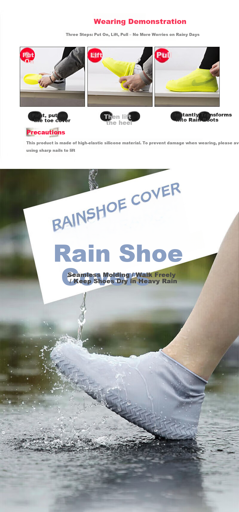 Jiuzhen [Jingcang Jisu Da] Jiuzhen Foldable Storage Rain Shoe Cover, Outdoor Waterproof High-Elastic Silicone Protective Rain Boots Rubber Shoes YZF49 Gray L Size 1
