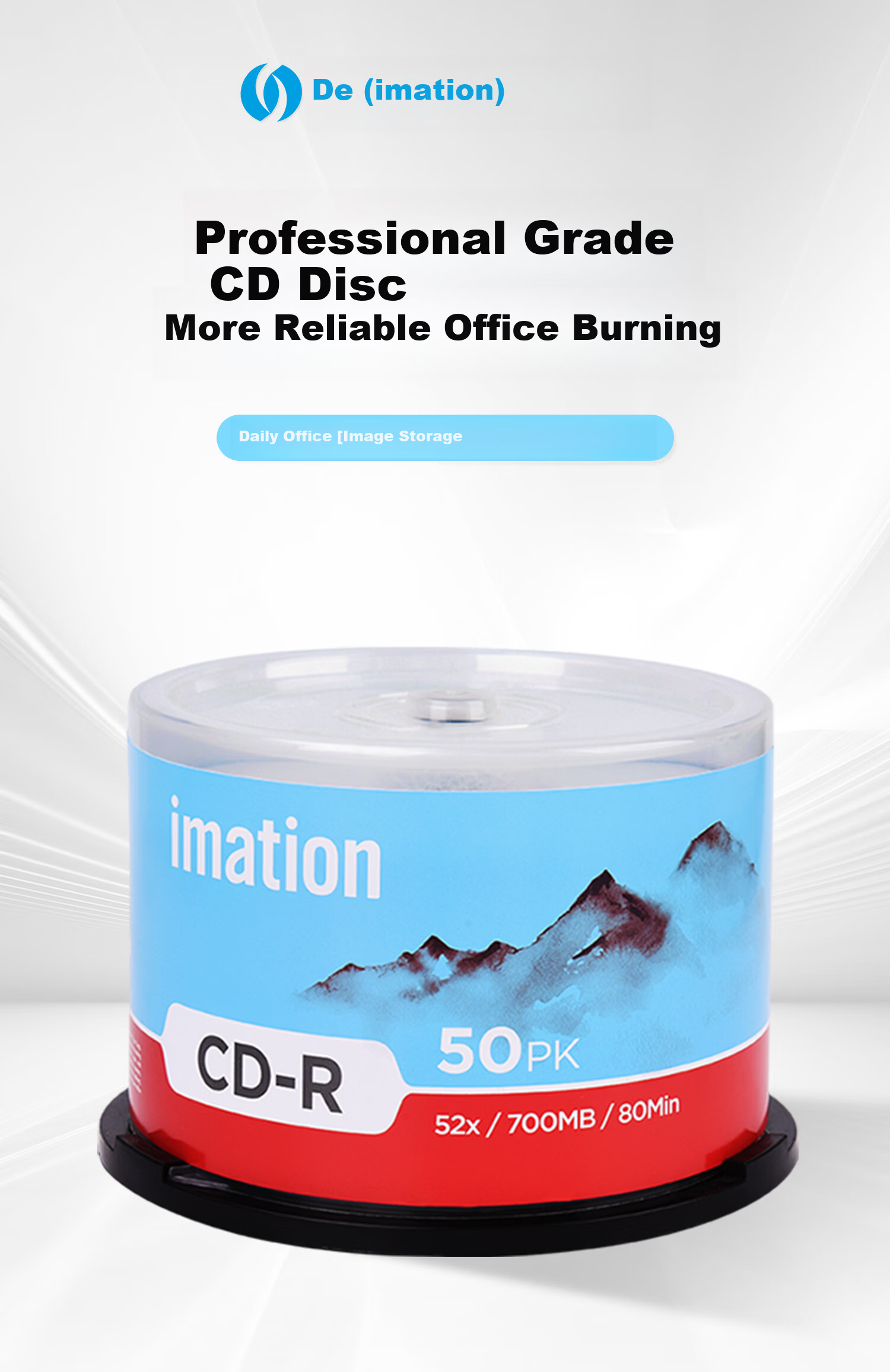 IMATION Laide CD-R Blank Discs 50-Pack 700MB 52x High-Speed Car Playback Computer Readable Recordable Storage Photo Office Files Data Video Music 1