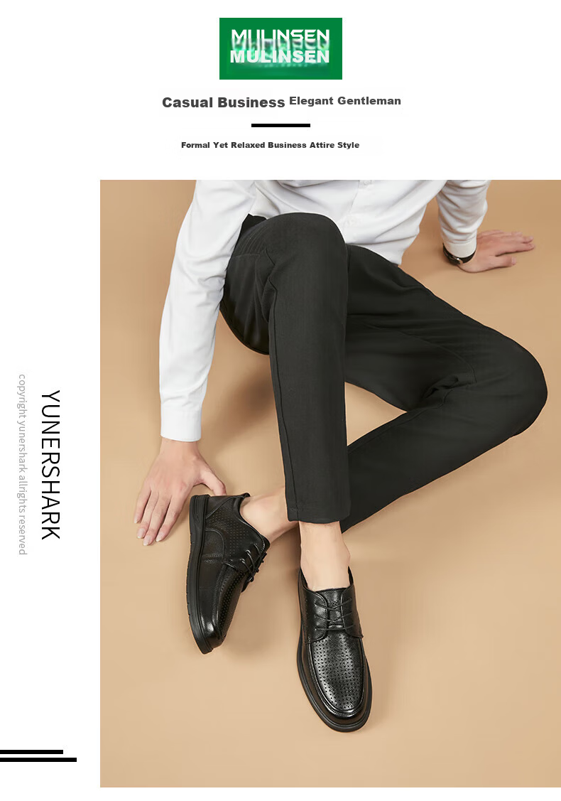 MULINSEN Men's Shoes, Hollow Business Casual Shoes, Breathable Soft Sole Slip-On Leather Shoes FP223233-1 21