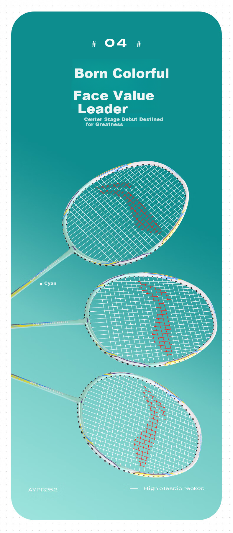 LI-NING Badminton Racket Full Carbon High Carbon Series Ultra-Light 4U Competition Training Racket Cyan Green Pre-Strung 3