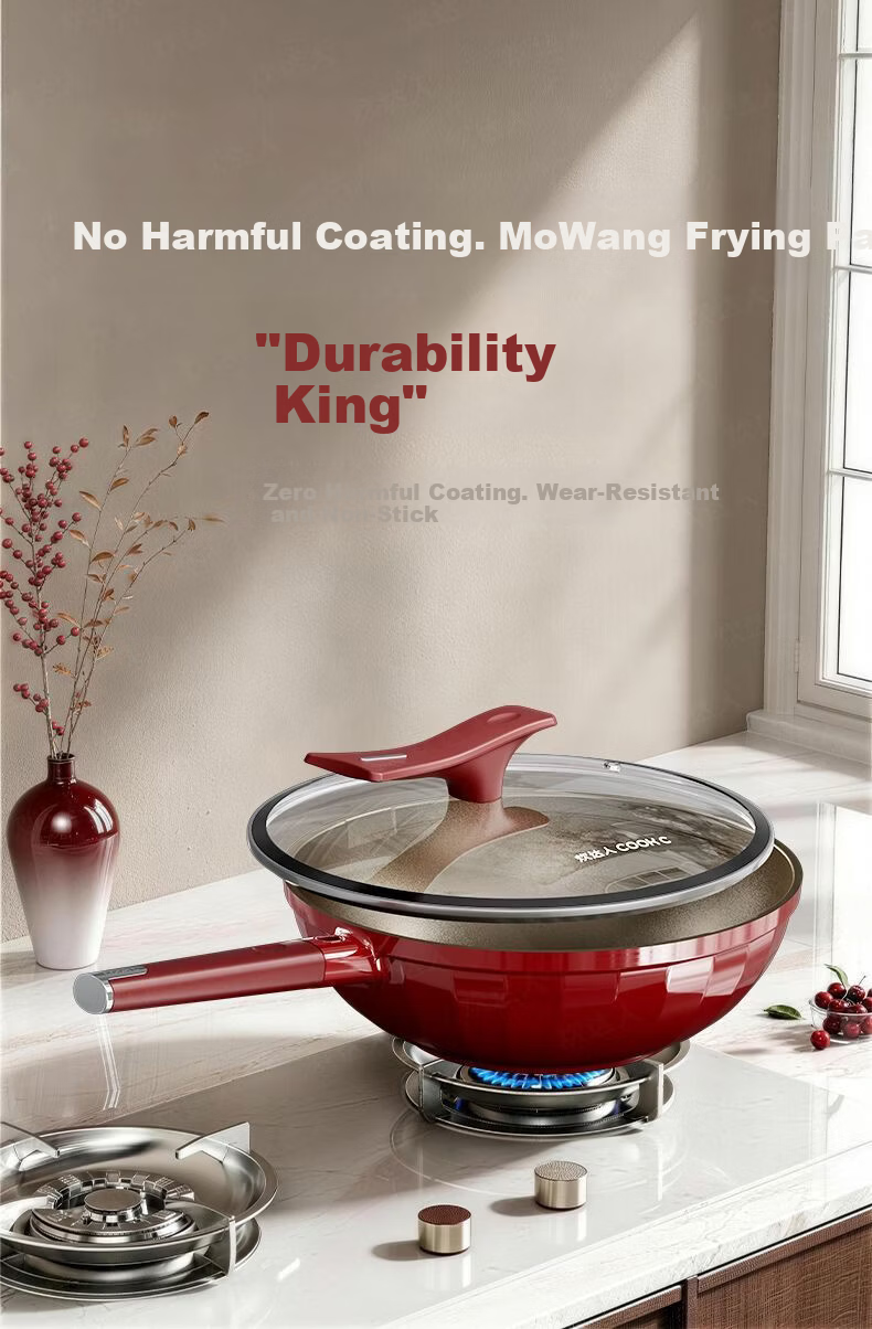 CHUI DA REN Wear-Resistant King Titanium Non-Stick Frying Pan Household Oil-Gathering Flat Bottom Gas and Induction Cooker 0 Fluorine Coating Stir-Fry Pan 2