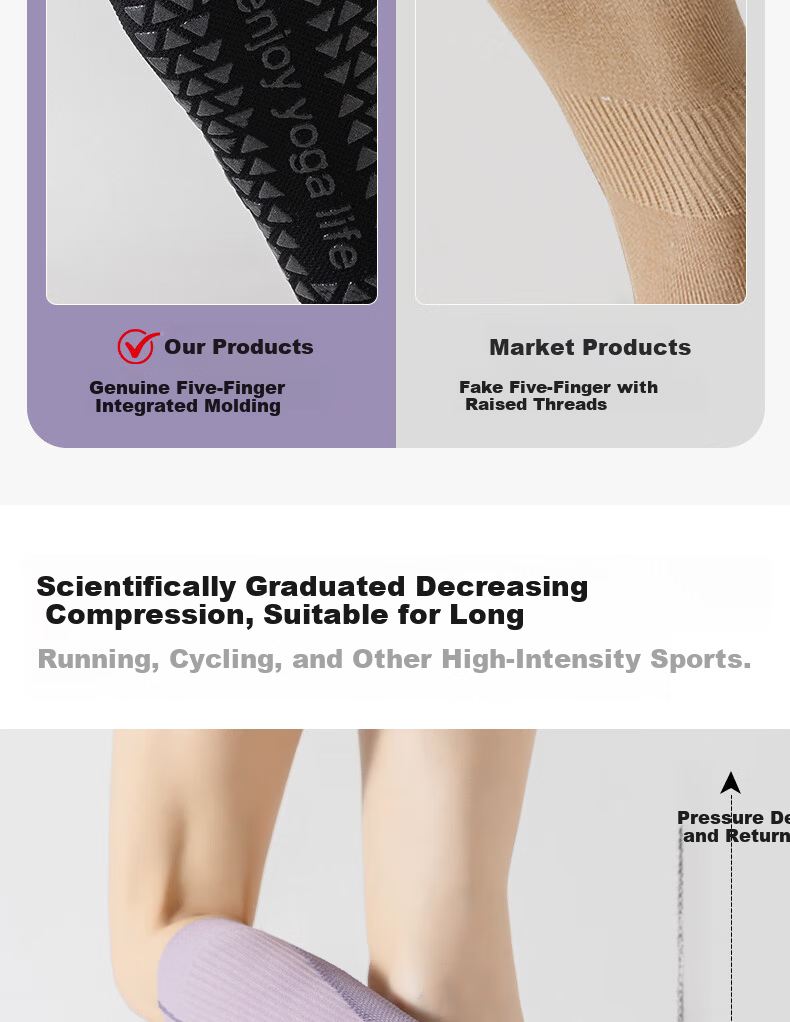 Free Style Professional Yoga Five-Toe Calf Compression Socks Outdoor Fitness Hiking Cycling Varicose Vein Anti-Slip Knee-High Socks 11
