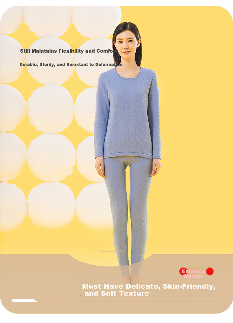 Yiershuang [7A Antibacterial And Anti-Mite Three-Layer Thickened] Autumn And Winter 100% Cotton Thermal Underwear Set for Women, Autumn Top And Pants 6