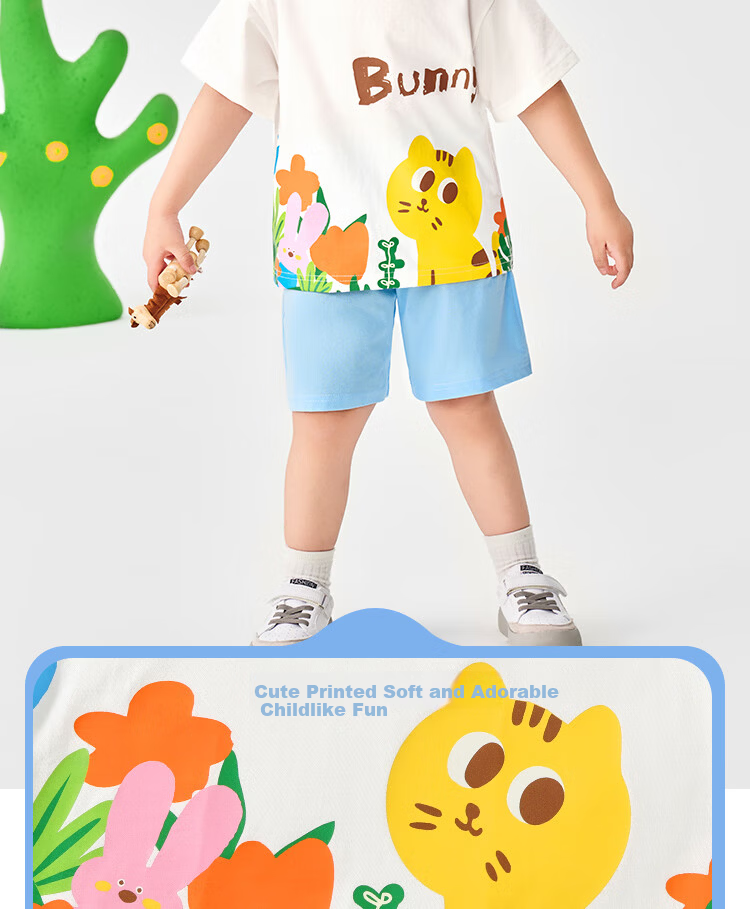 Badibadi Summer Pure Cotton Kids Set Boys Girls Baby Short Sleeve T-Shirt Shorts Casual Outfit Garden Kitten 120 1