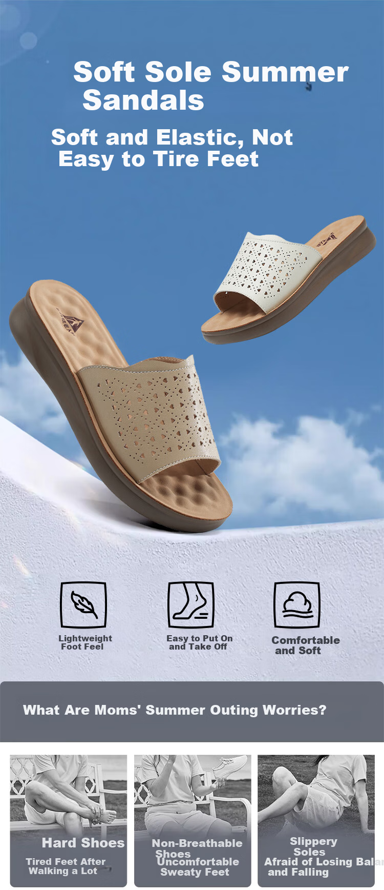 Zulijian Elderly Shoes [520 Gift for Mom] Summer Women's Breathable Slippers Mom Shoes 6124K Apricot Color Size 39 1