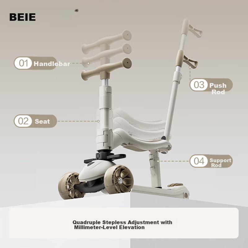 BEIESTATE Supreme Pro Scooter 6-in-1 Foldable Kids Scooter for Ages 1-3-6 Birthday Gift Mica Gray