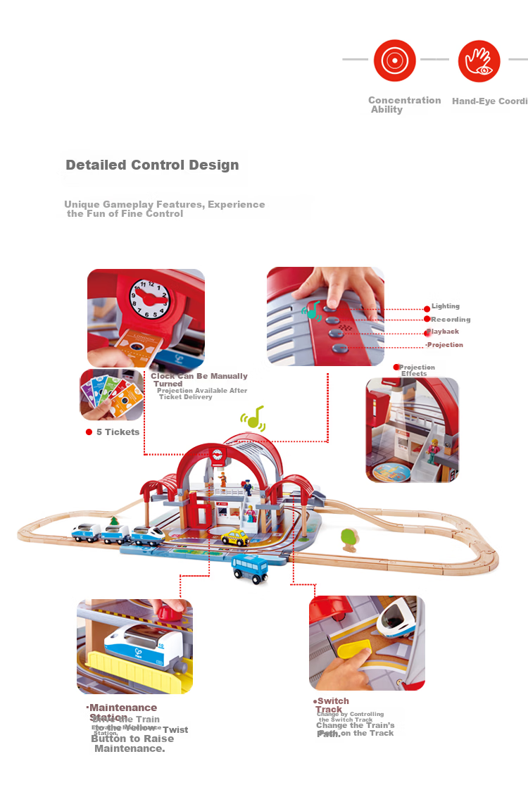 Hape (Germany) Children's Early Education Toy Train Track Sound and Light Deluxe City Train Station Gift for Boys and Girls E3725 7