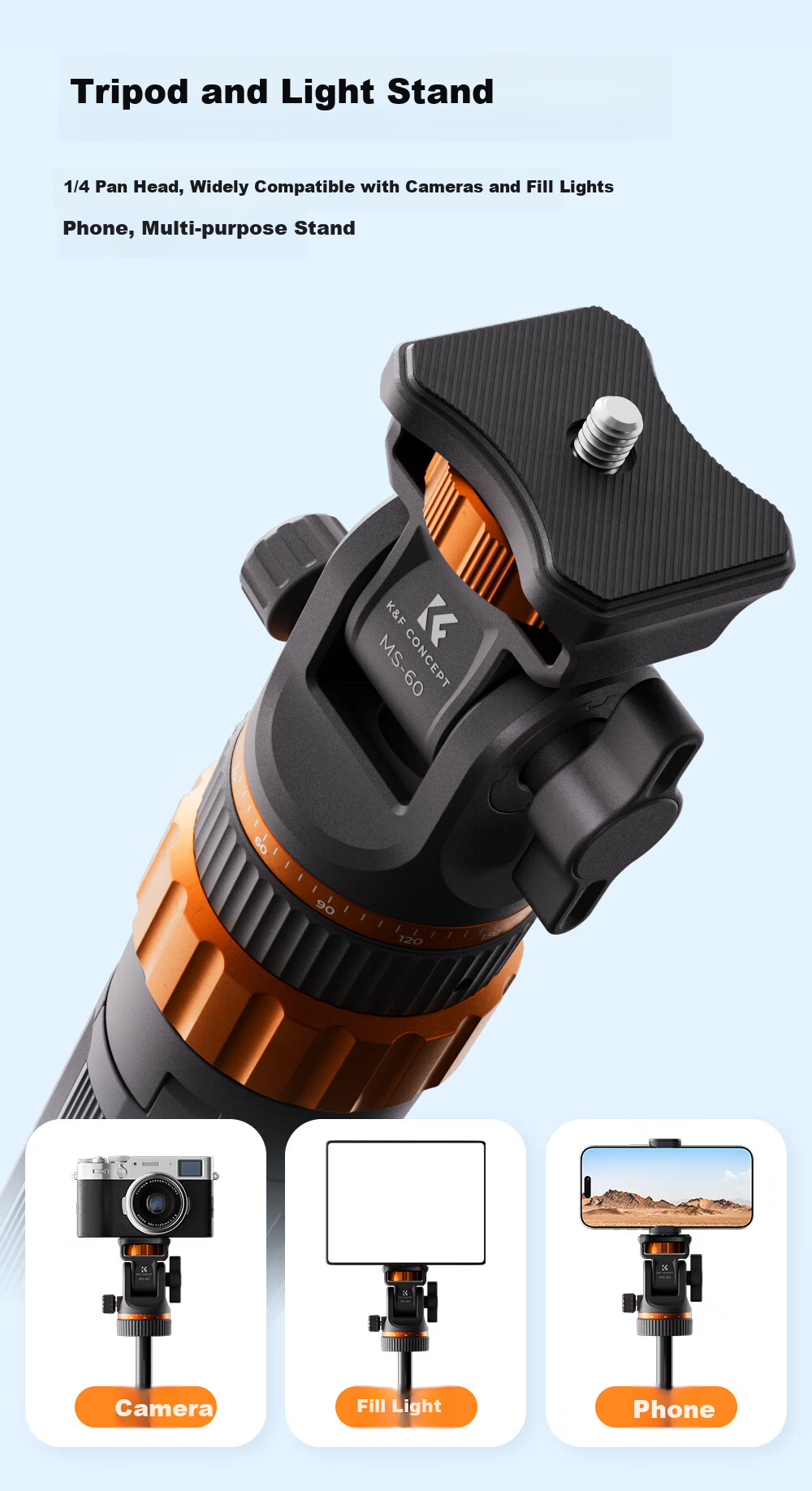 Zhuoer MS-60 Portable Tripod Quick-Release Anti-Pinch Multi-Function Aluminum Alloy Phone Live Streaming Stand DSLR Camera Photography Panorama Aluminum Alloy Tripod 10