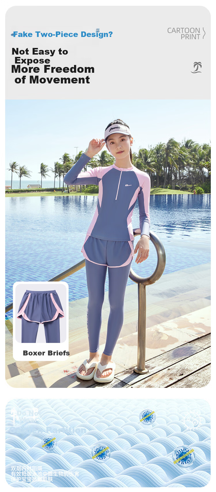 Warrior Children's Two-Piece Long Sleeve Long Pants Swimsuit for Older Kids Hot Spring Girls Swimsuit 36135H2K Pink Blue Size 120 5