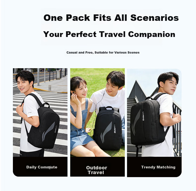 LI-NING Large Capacity Backpack for Middle School, High School, and College Students, Sports Outdoor Travel Laptop Bag for Men 4