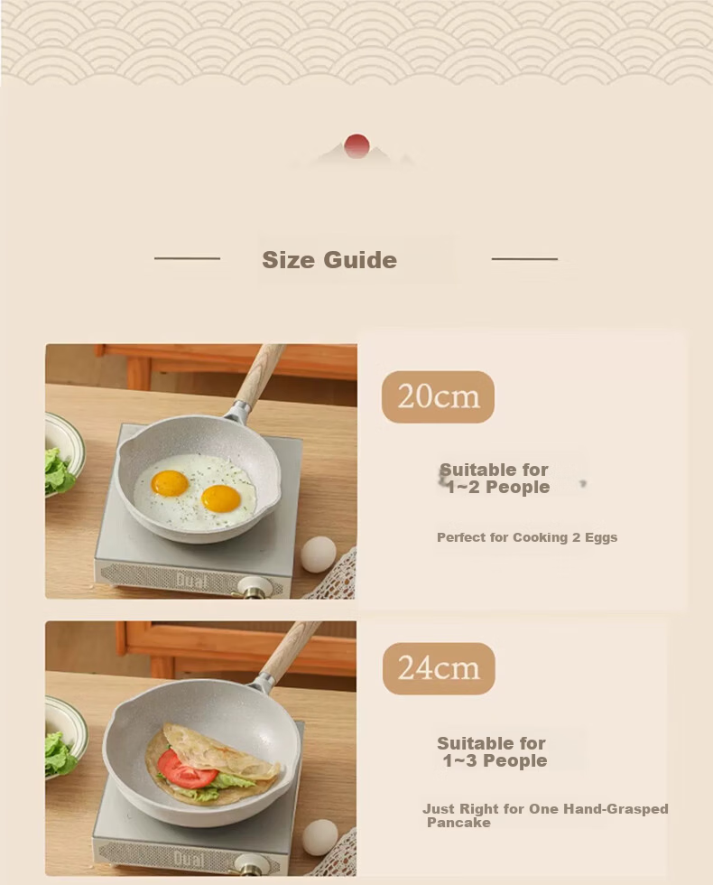 CaROTE Maifan Stone Non-Stick Titanium Frying Pan 24cm for Home Use Steak Pan Small Egg Pancake Pan Induction Cooker Compatible 3
