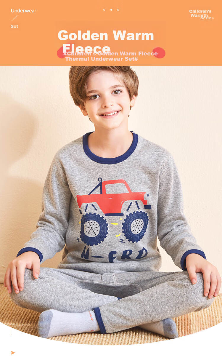 Nanjiren Kids Thermal Underwear Set Boys Autumn Winter School Uniform Fleece Cotton Base Layer Pajamas Royal Blue 110 1