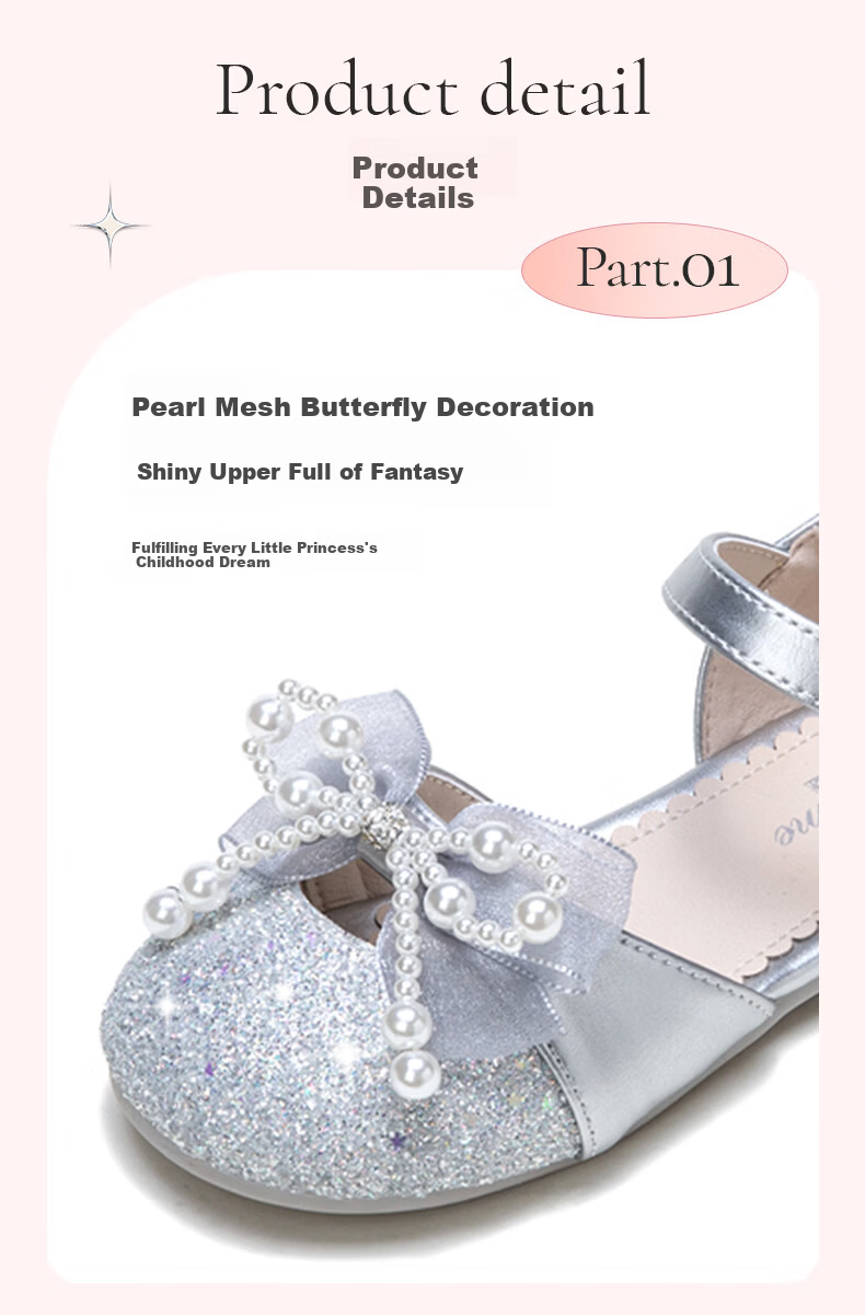 Fulomi Girls' Half Sandals 26 Summer Sweet Crystal Princess Leather Shoes Soft Sole Breathable Single Shoes Silver 26 5
