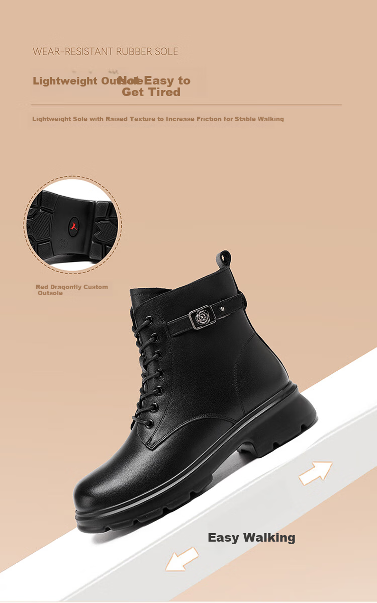 Red Dragonfly Women's Martin Boots Winter British Style Soft Cotton Plush High-top Ankle Boots WTC457131C Black Size 35 7
