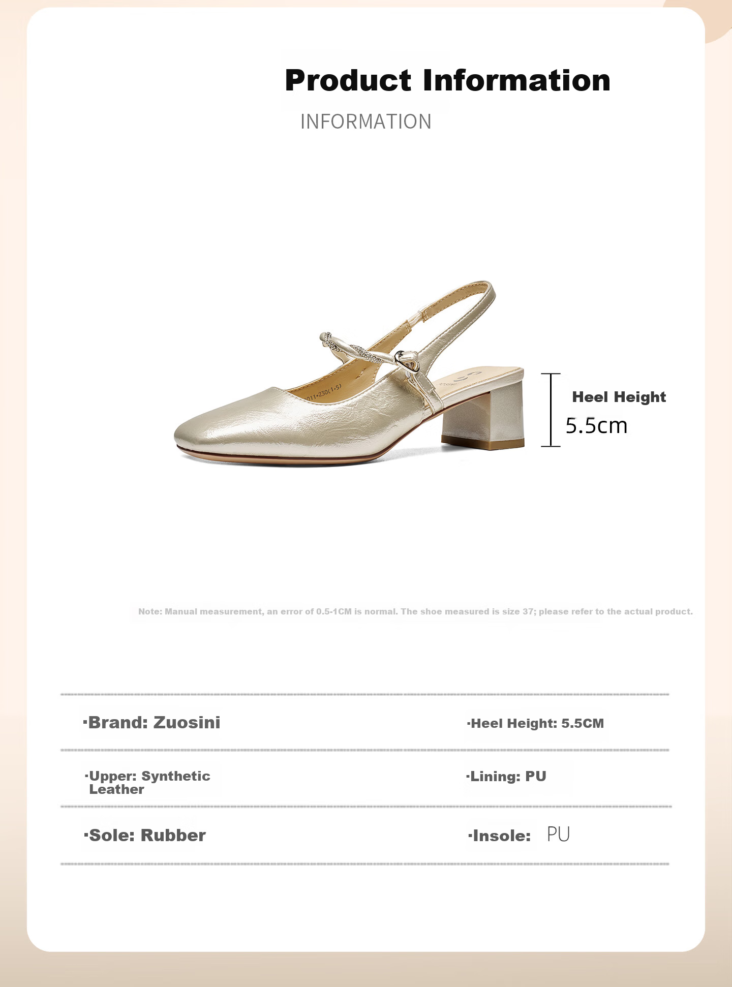 Josiny Mary Jane Shoes Women 2026 Spring New French Style Backless High Heels with Skirt Versatile Single Shoes Champagne Gold Size 35 4