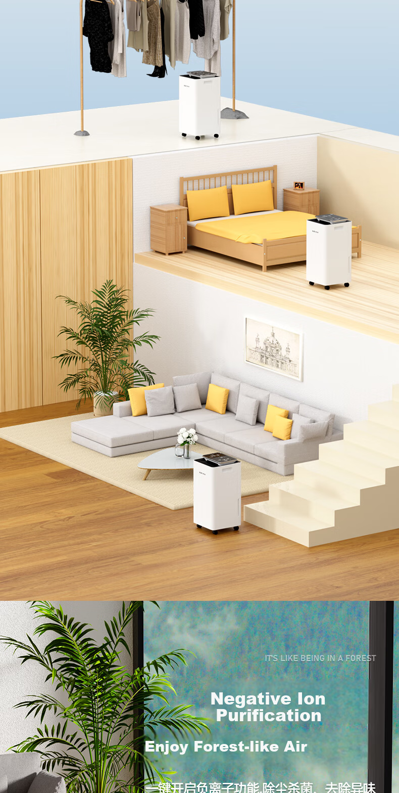 AUX Dehumidifier 12L/Day Home Quiet Bedroom Dehumidifier Clothes Drying Air Purifier Upgrade KDY-D2512B 2