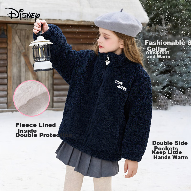 Disney Girls' Fleece Jacket 2026 Winter New Children's Zootopia Warm Stand Collar Top