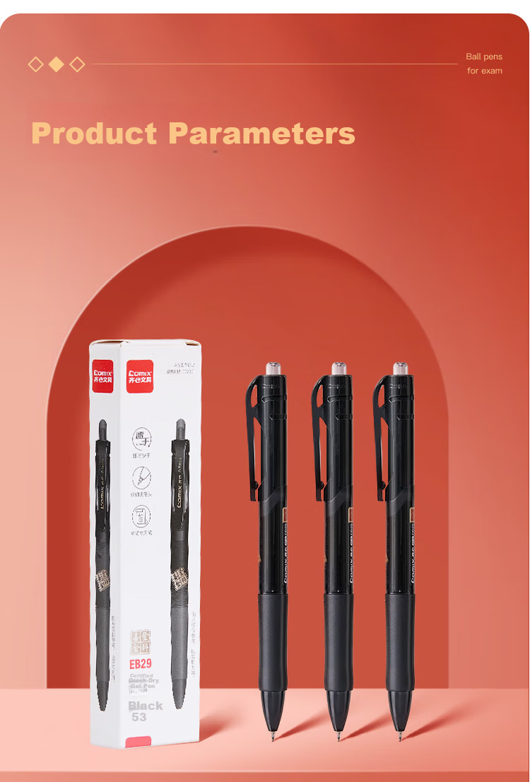 Comix Quick-Dry Click Pen ST 0.5mm Tip Student Exam Gel Pen Black 3-Pack EB29【Xideng Jinke】 12