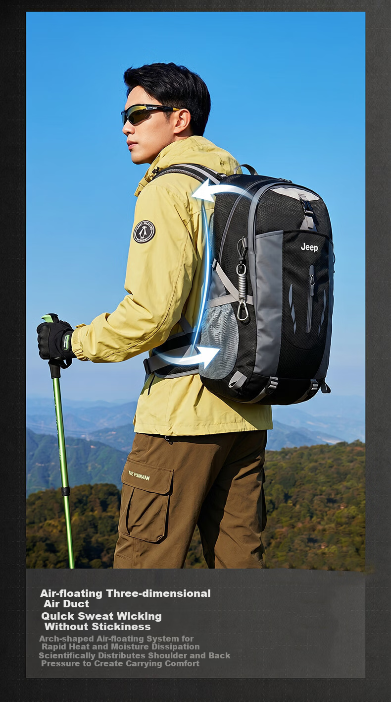 JEEP Men's Backpack Outdoor Professional Hiking Mountaineering Multifunctional Large Capacity Lightweight Water-Resistant Travel Bag 5