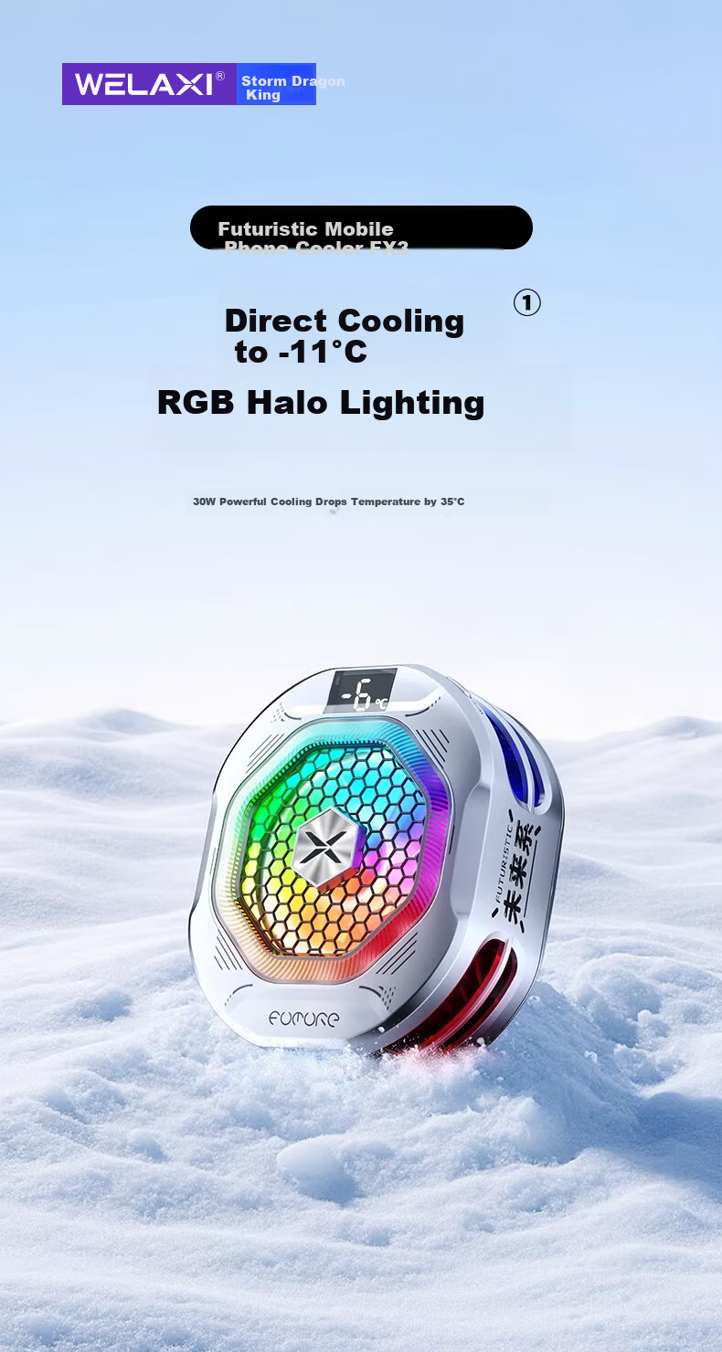 Future Series 30W Magnetic Phone Cooler FX6 RGB Lighting Gaming Live Streaming Semiconductor Cooling Clip Cooler Compatible with Tablets Apple 17 iPad Xiaomi Red Magic iQOO 1