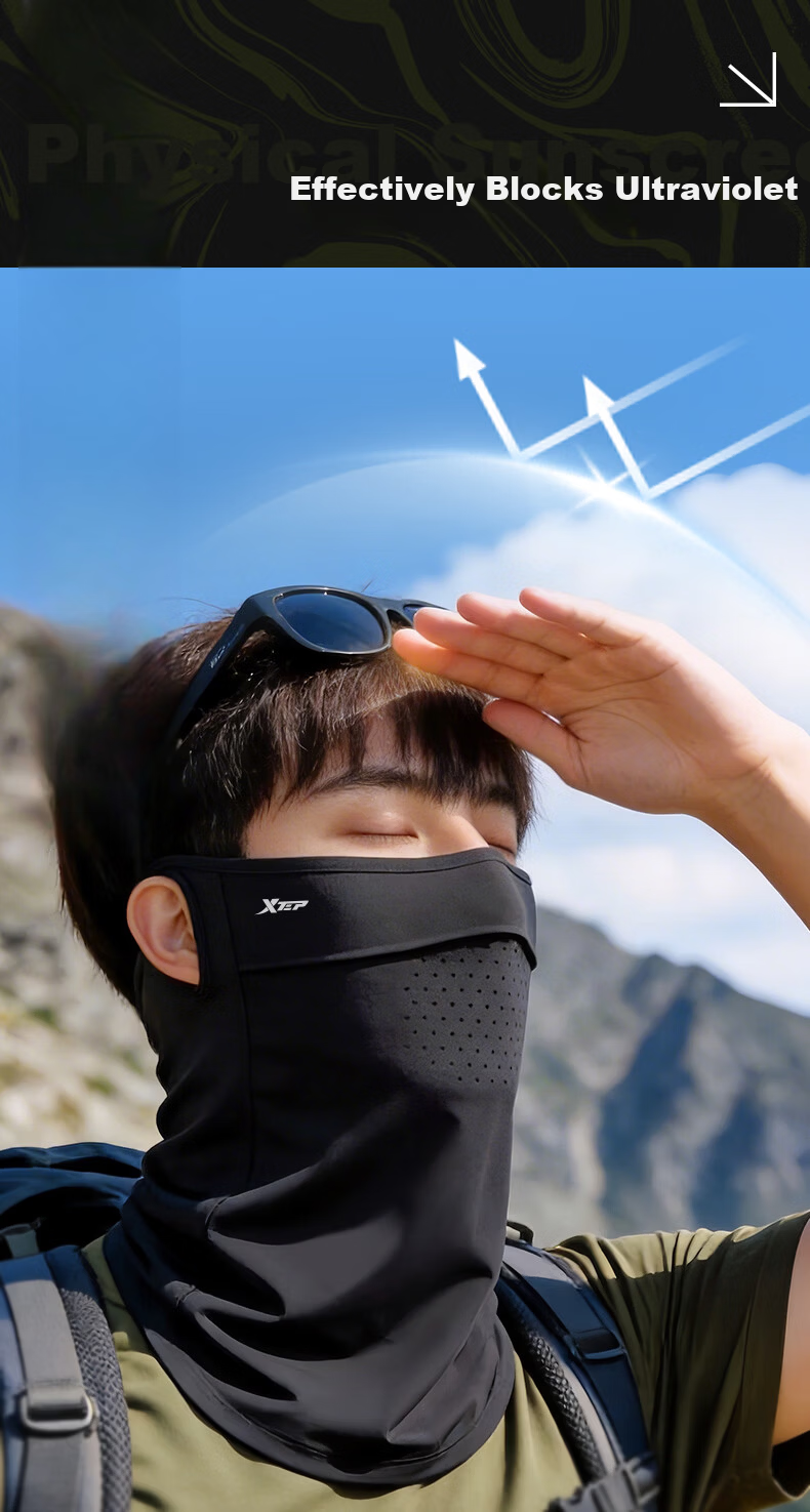 XTEP Sun Protection Face Mask Ear-Hook Cycling Neck Gaiter for Men, Full Face Windproof Dustproof UV Protection Mountaineering Gear 4