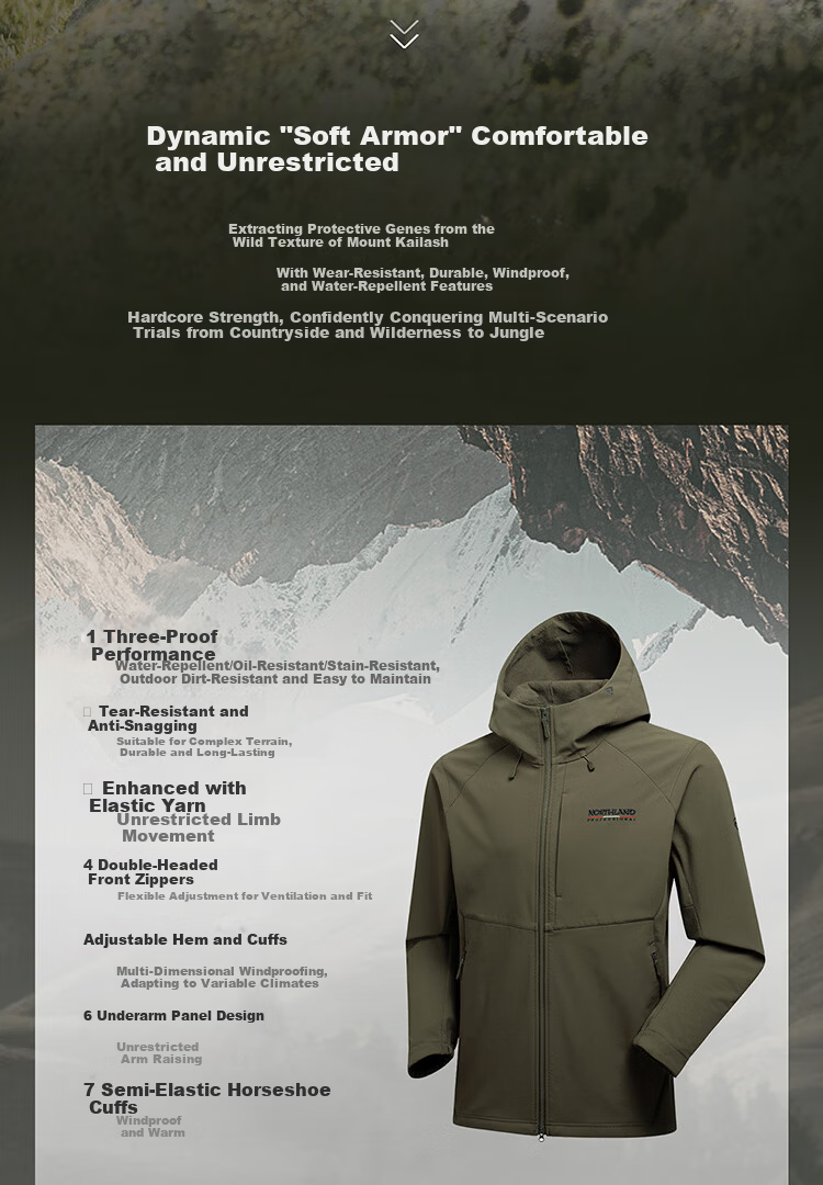 NORTHLAND 【Gangren 3】Men's Softshell Jacket 2026 New Outdoor Three-Proof Wear-Resistant Hiking Mountaineering Softshell Coat 2