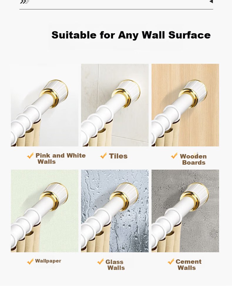 A Li No-Drill Telescopic Roman Curtain Rod Single Curtain Support Rod Gray 2.1*2.6m 11