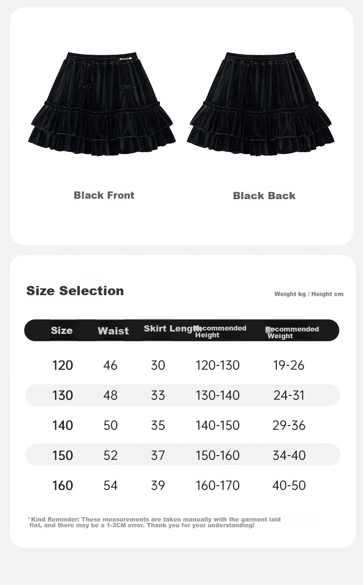Disney Girls Velvet Cake Skirt Autumn Winter Black 140 6