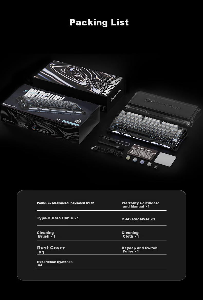 GravaStar Gasket Mechanical Keyboard, Gaming Wireless Wired Bluetooth Tri-Mode Gasket Customizable Keyboard And Mouse Set, Explorer Black Gift Box Editio 17