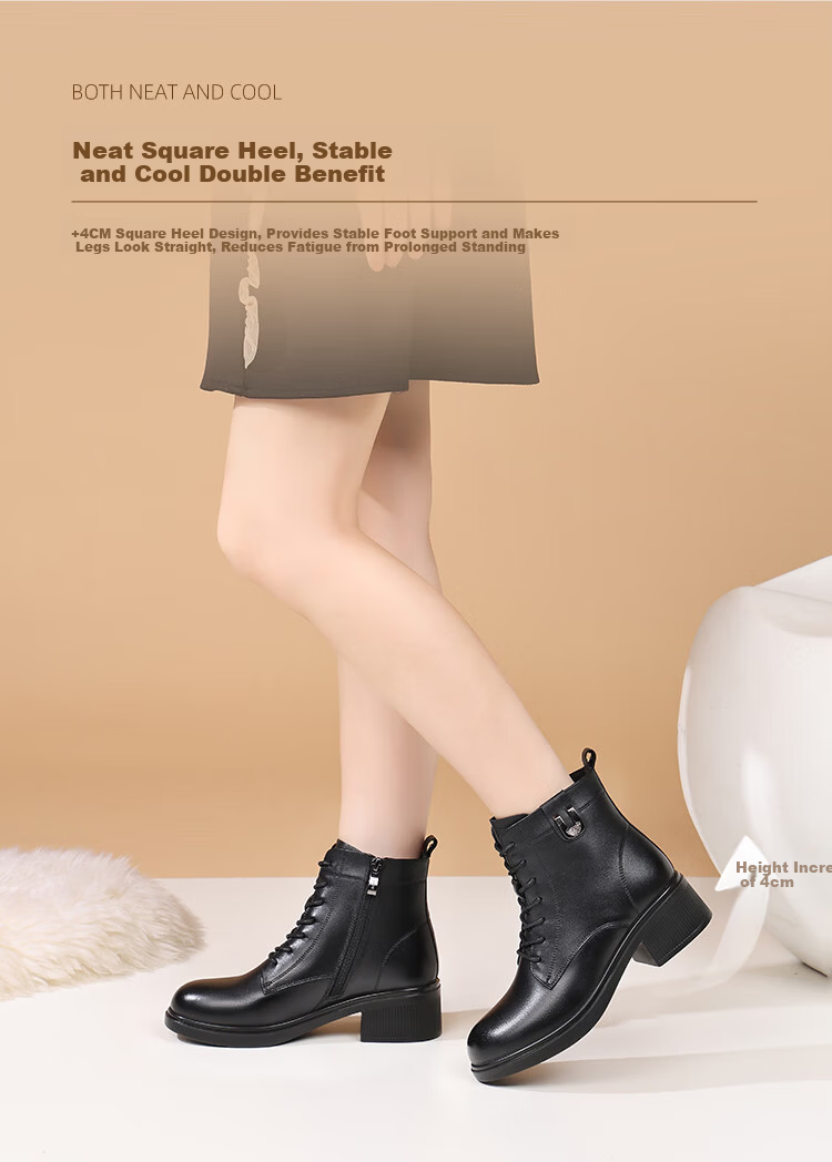 Red Dragonfly Women's Martin Boots Winter Cowhide Cotton Shoes Versatile Fleece Warm High-top Ankle Boots WTC456941C Black Size 35 6