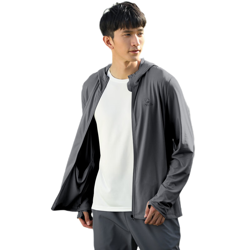 CAMEL Men's Sports Hooded Casual Sunscreen Jacket Spring Summer Lightweight Coat J13BASLX002A Dark Green Gray XXXL