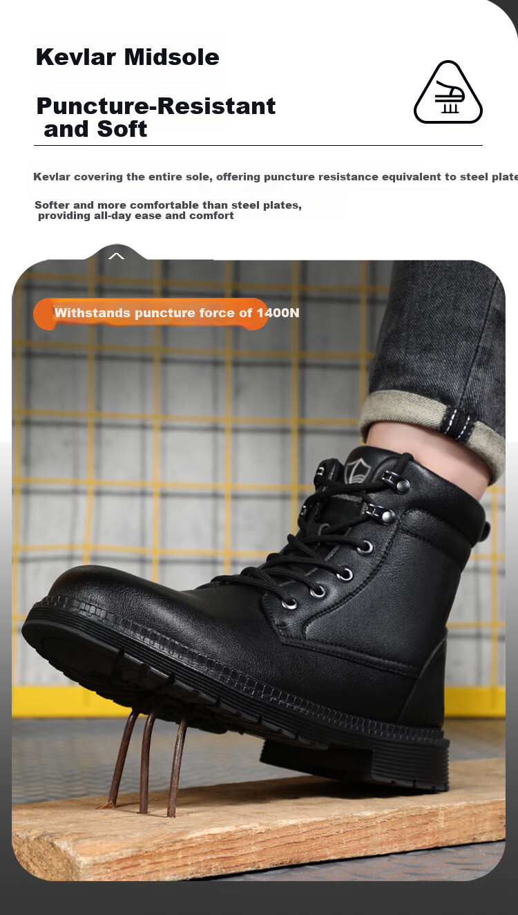 BlueOwl Shield Men's High-Top Waterproof Slip-Resistant Anti-Smash Steel Toe Anti-Puncture Safety Work Shoes D1117N Size 38 4