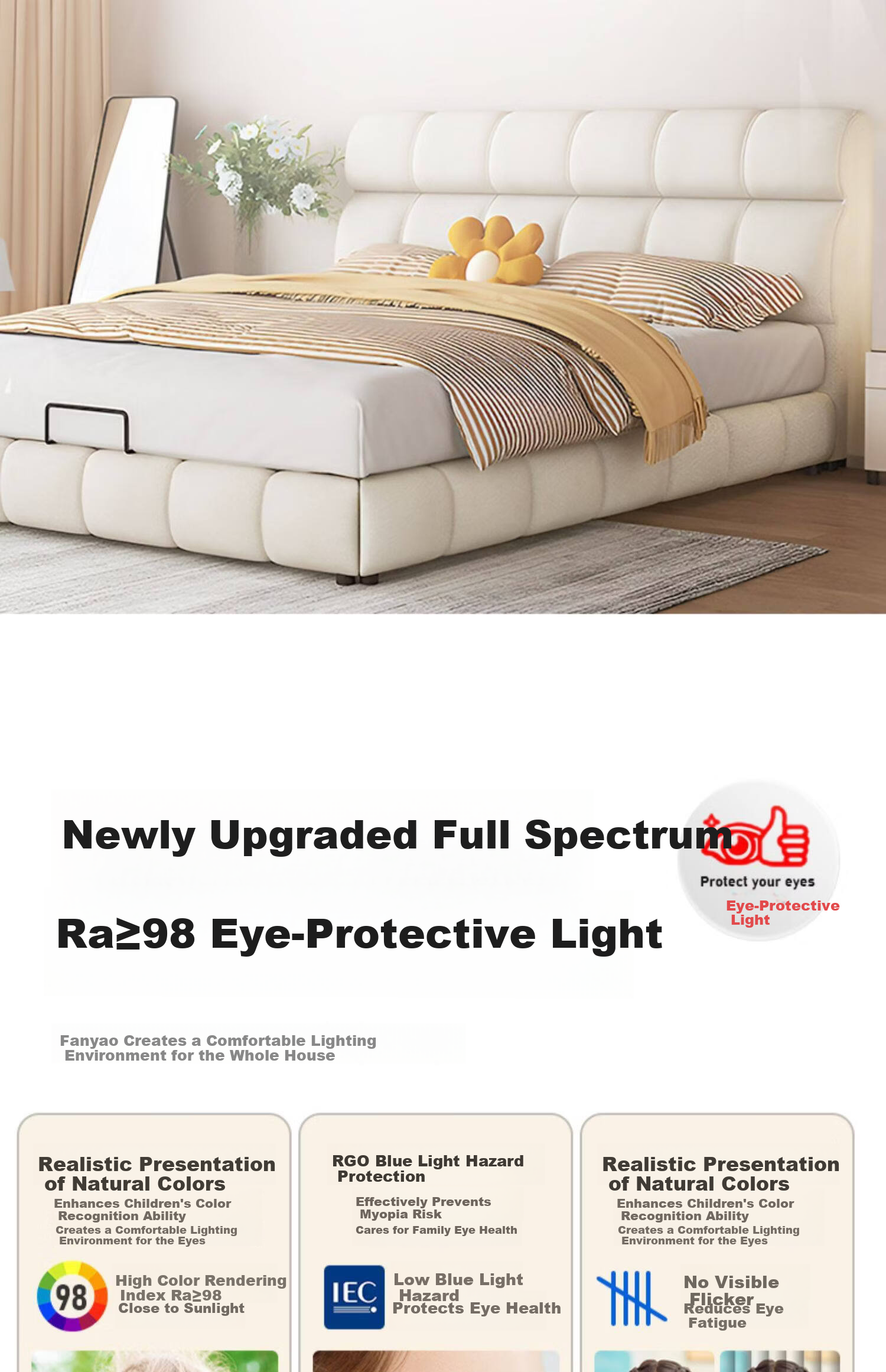 Laberta Full Spectrum Ceiling Light Bedroom Simple Modern Eye Protection Anti-Glare Children's Room Lighting Remote Control Stepless Dimming - 80W 8