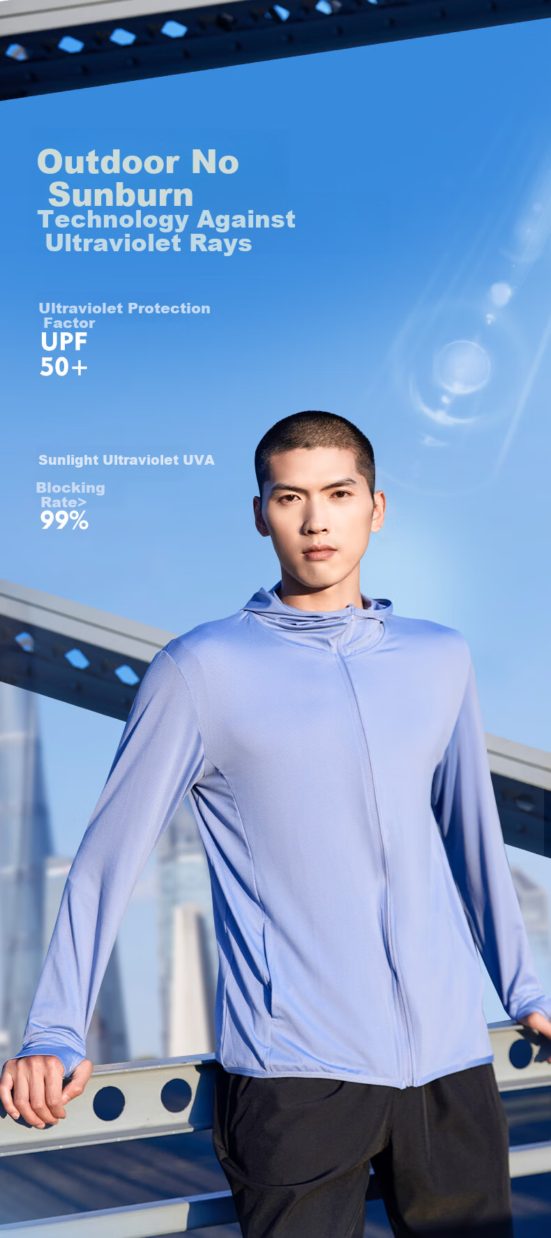 BURUITE Men's Summer UV Protection Lightweight Breathable Sunshade Ice Silk Skin Jacket Outdoor Fishing Windbreaker 2