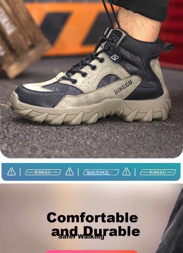 Dinggu Men's Four-Season Anti-Smash and Anti-Puncture Work Shoes High-Top Steel Toe Plush Safety Shoes 1279miGD44 3