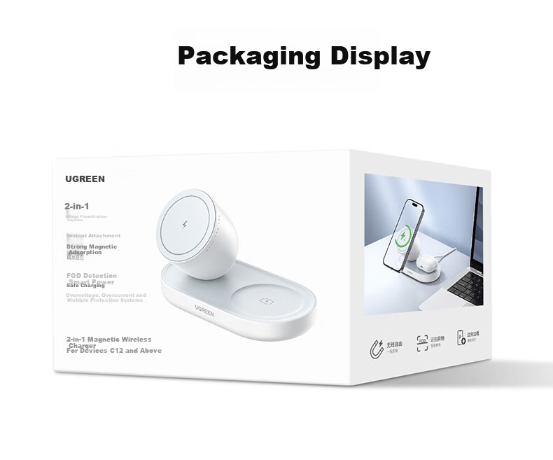 Ugreen 2-in-1 Magnetic Wireless Charger Stand MagSafe Compatible with Apple iPhone 17/16/15/14/13 Pro Max and 7.5W Wireless Earphones Charging 27