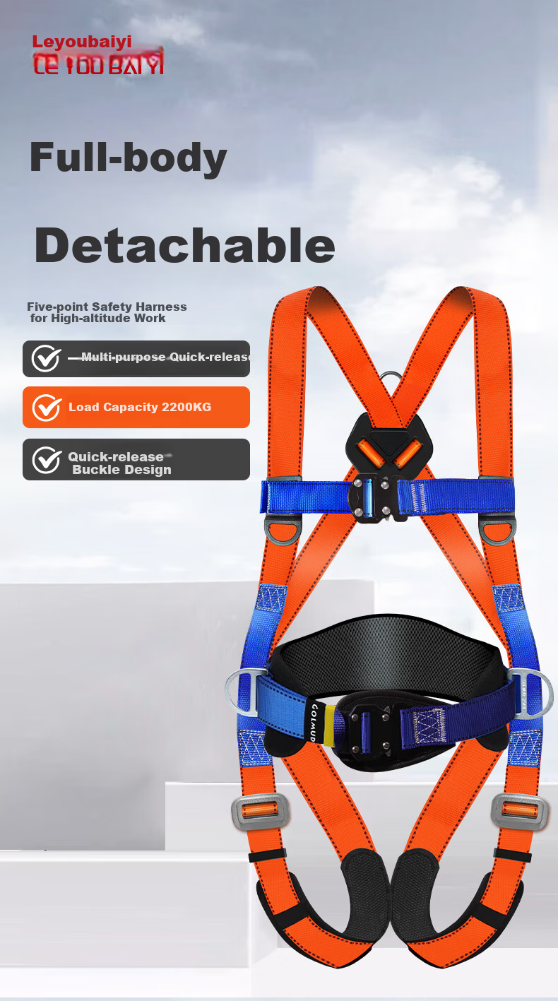 Leyoubaiyi Five-Point Safety Harness High-Altitude Work Safety Rope National Standard Double Large Hooks 2m 1