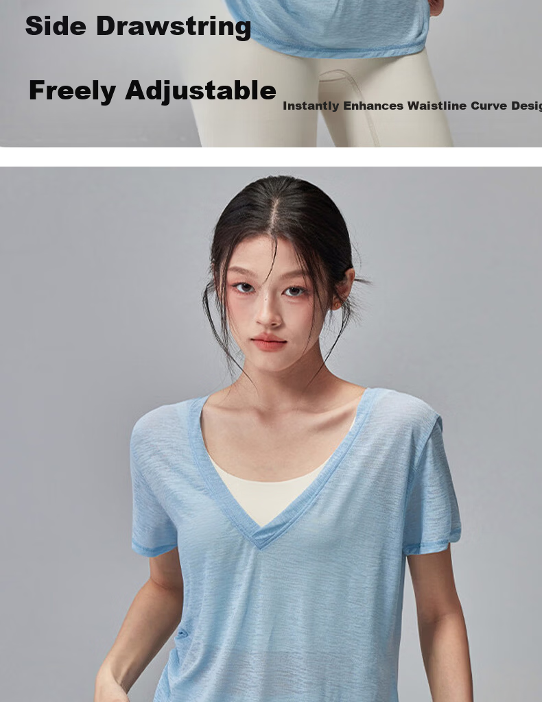 Free Style Women's Summer Sports Pullover Quick-Dry Loose Breathable Drawstring Short Sleeve Pilates Yoga Top for Running and Fitness 7