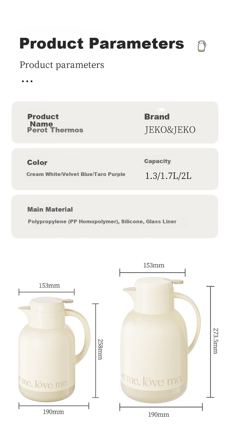 JEKO&JEKO Insulated Thermos, Large Capacity Hot Water Bottle for Home Use, Glass Inner Liner with Digital Display, Special Edition Pei'ao, 2L, Cream White 11